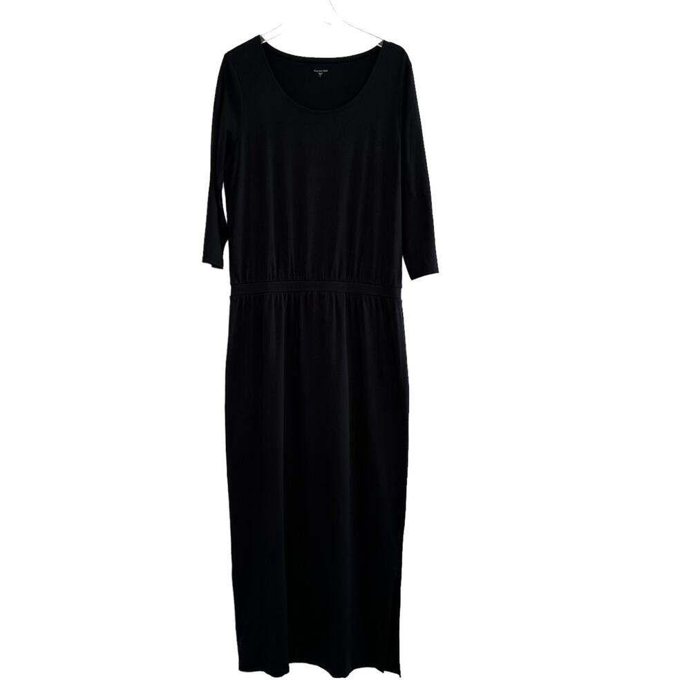 Garnet Hill Midi Dress Large Black Easy Knit Scoop Neck Organic Pima Cotton‎